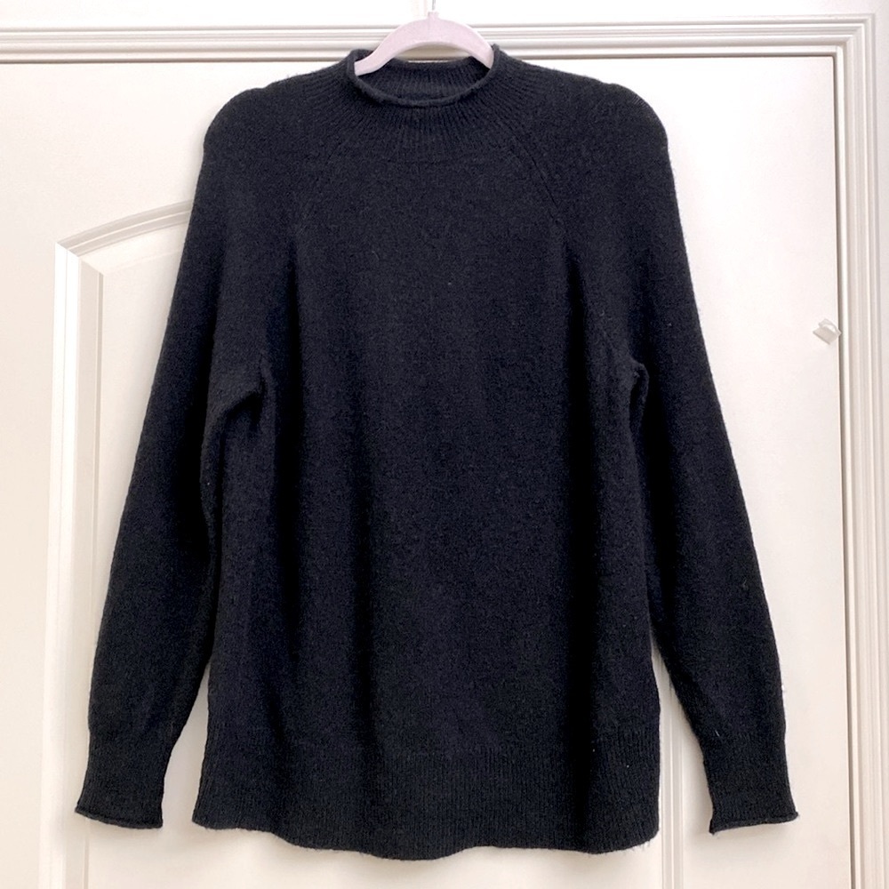J Crew Mock Neck Sweater Pullover Womens S Merino Wool/Alpaca Blend Black preppy